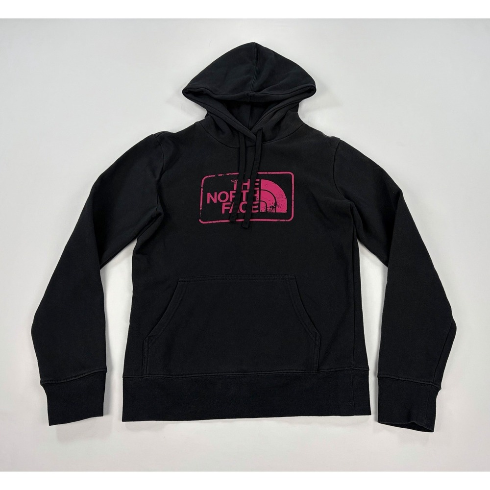 The North Face Hoodie Women's Small Black Pink Box Logo Pullover Sweatshirt